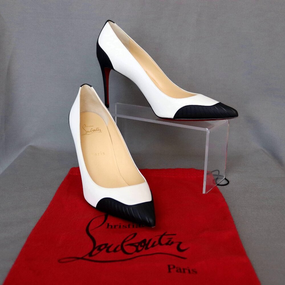 CHRISTIAN LOUBOUTIN 37.5  Mafra Bicolor Stiletto Heel Pump Cap Toe Black & White